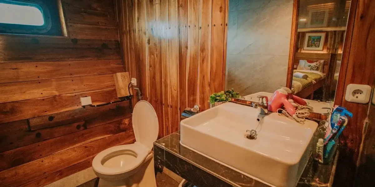 Cabin 5 Lower Deck Bathroom on Alore Phinisi | Komodo Island Tour | Komodo Luxury