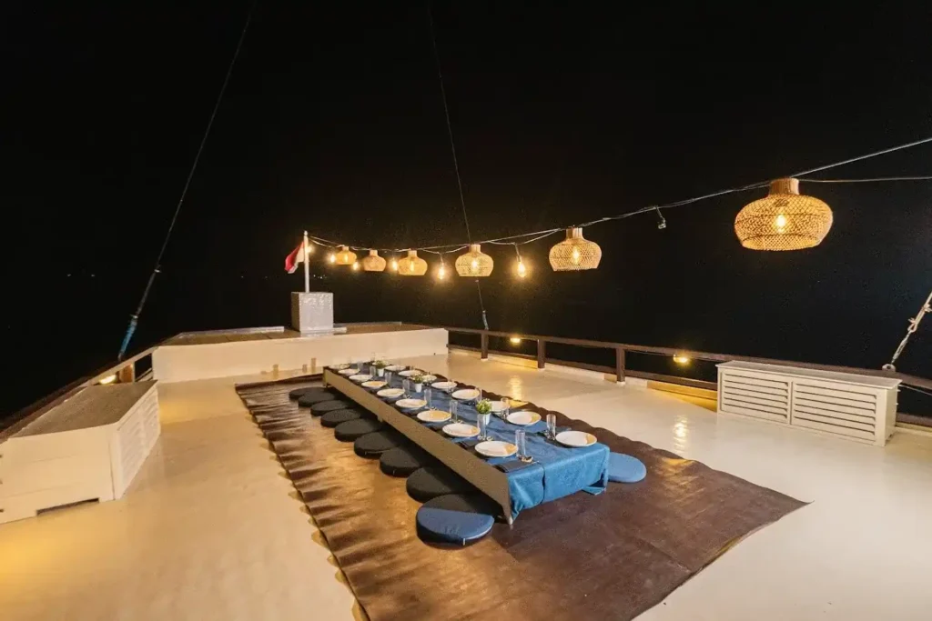 Dining Area on Cajoma V Phinisi Boat Charter | Liveaboard | Komodo Tour | Komodo Luxury