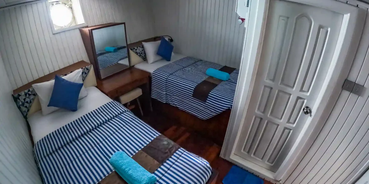 Lower Deck Room | Twind Bed on Cheng Ho Phinisi | Komodo Tour | Komodo Luxury