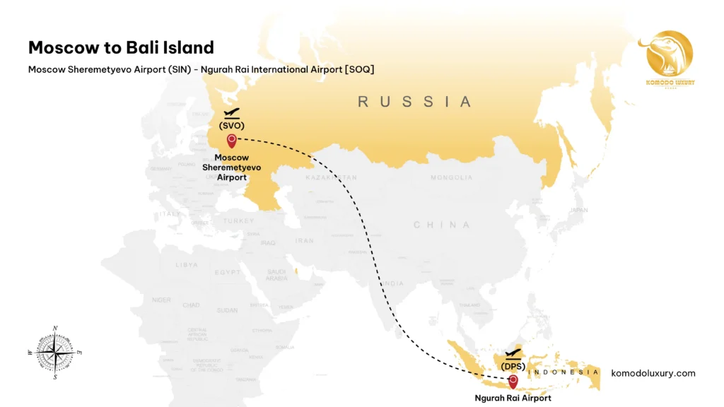 Direct Flight from Moscow to Bali | Map | Komodo Luxury