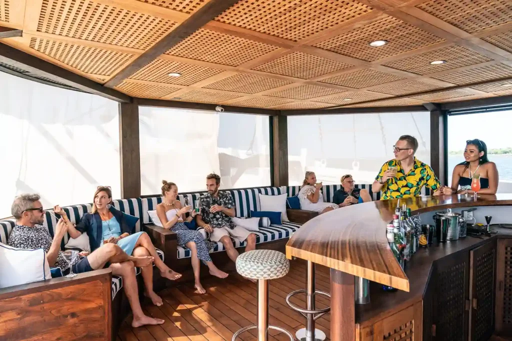 Lounge Area Scubaspa Zen Liveaboard Phinisi Boat Charter | Komodo trip | Raja Ampat trip | Komodo Luxury